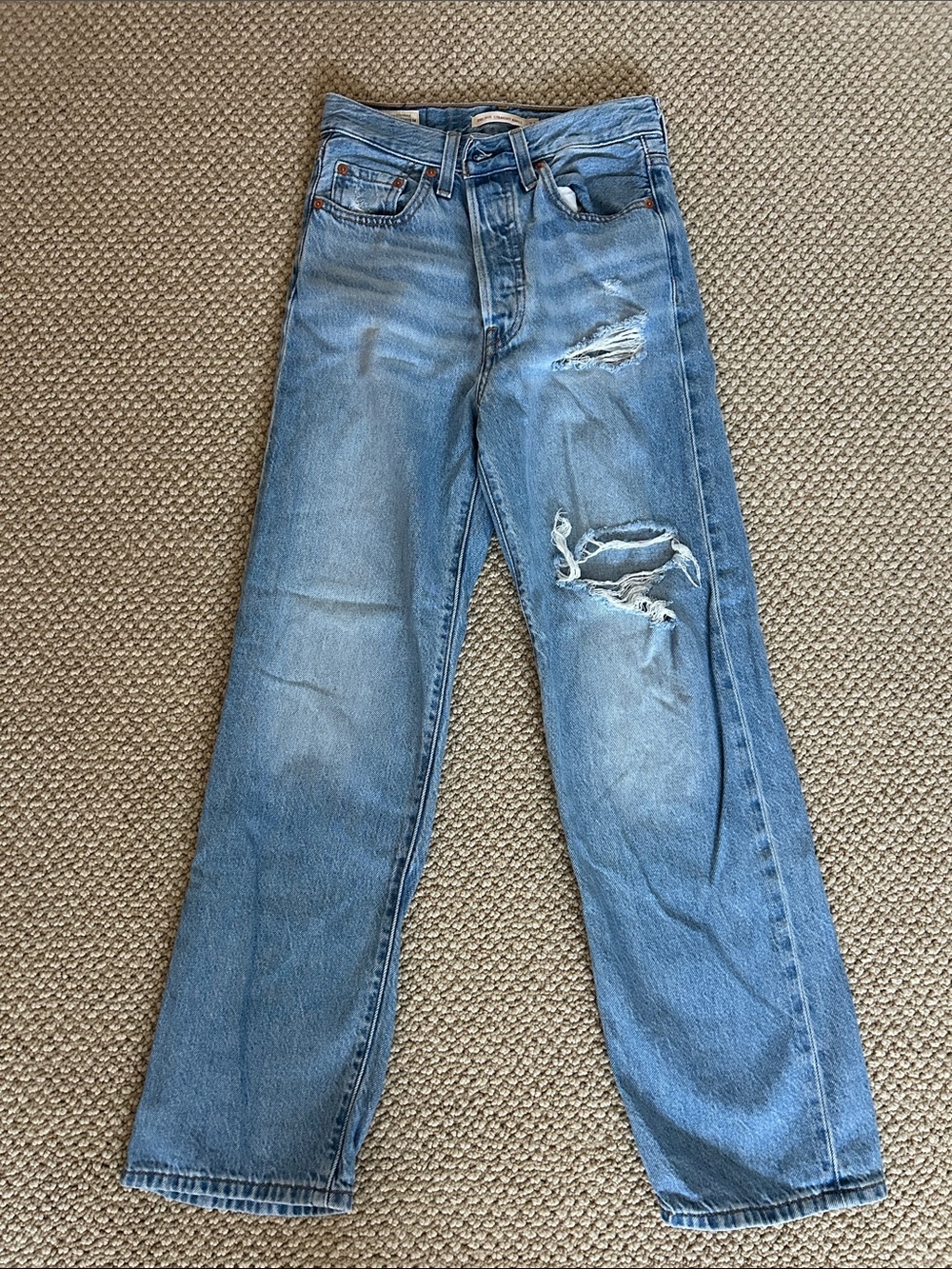 Levi's Light Blue Straight Leg Jeans with Distressed Knees